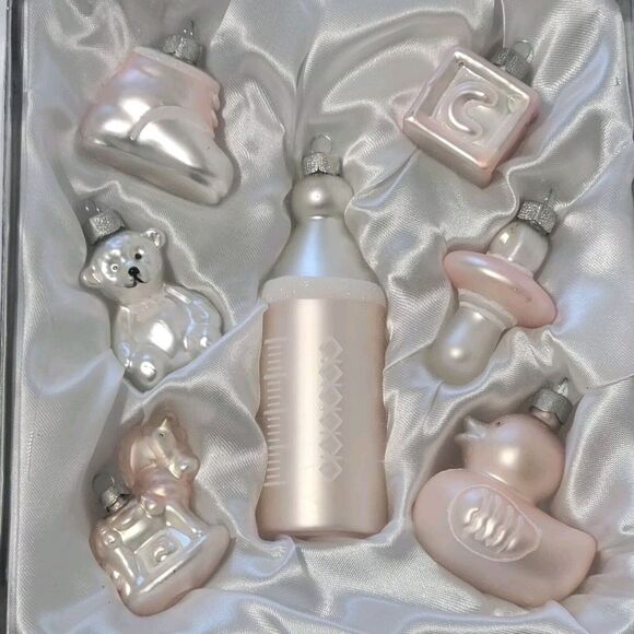 Sentimental Memories Collection Pink Baby Girl Christmas Glass Ornament Set 7 - Picture 2 of 8
